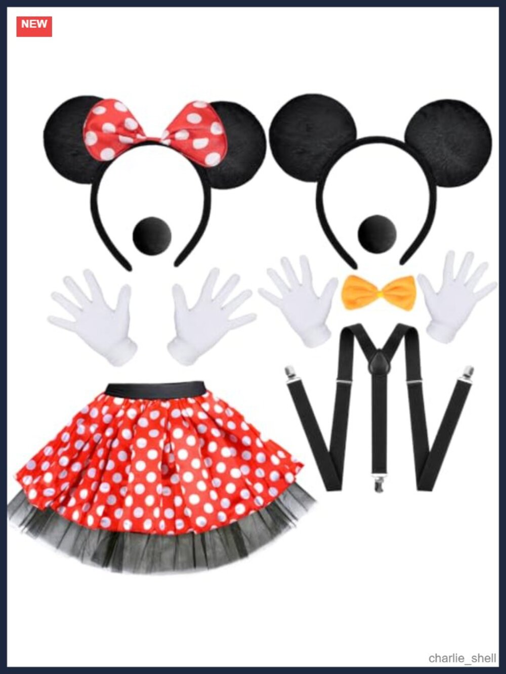 Mouse Costume Tutu Skirt Headband Ears Suspenders Gloves Nose Bow Tie Halloween